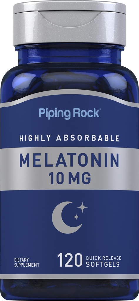 Piping Rock Melatonin 10mg.120 Capsules Softgel Supplément de libération rapide