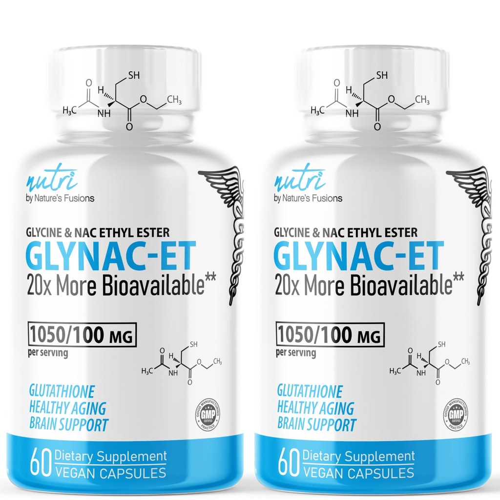 Nature's Fusions GlyNAC-ET Supplément NAC N-acétyl Cysteine Ethyl Ester - 20x Plus Biodisponible - Glycine & N-acétylcysteine Ethyl Ester Anti Vieillissement Supplément, Boost Glutathion Pack de 2-120 Compte