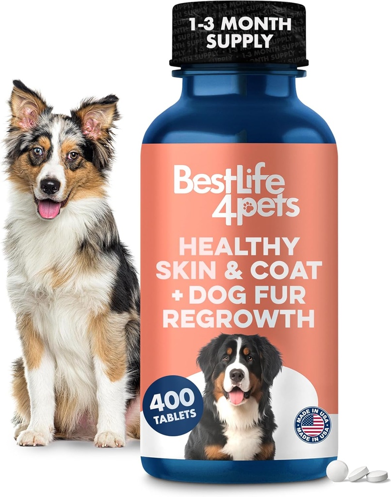 Natürliche Skin & Coat Ergänzung für Hunde, große und kleine, Hunde Anti-Esch-Relief für trockene Haut, Rash, Allergy oder Irritation, Reduziert Shedding, Dandruff und unterstützt Hund Haarwachstum, 400 kleine Pillen