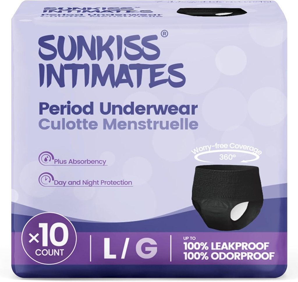 Einweg-Zeit Unterwäsche für Frauen mit Heavy Flow, Low-Rise Unscented Postpartum Essentials, Black, Large, 10 Count