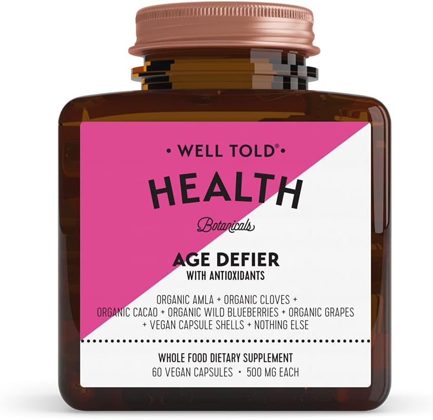 Well Told Anti-Aging Haut Unterstützung Nahrungsergänzungsmittel Gesundheit Alter Defier mit Bio Amla, Cacao, und Resveratrol aus Bio-GVO + Vegan (60 Kapseln)
