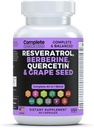 Resveratrol-Ergänzung mit Quercetin, Berberin, Getreide-Säge-Extrakt & Polyphenol-Mischung für Hautgesundheit, Immununterstützung & Antioxidantien-Boost