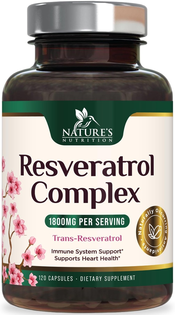 Supplément Resveratrol 1800mg - Antioxydants extra-forts pour le vieillissement en santé et le soutien immunitaire - Santé cardiaque et soutien énergétique cellulaire - Non-OGM, Biodisponible Trans-Resveratrol - 120 Capsules Vegan