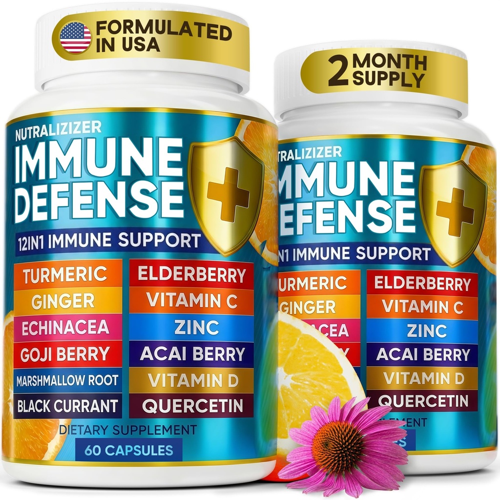 12 in 1 Premium Immunabwehr Vitamine - Immunergänzung w/Vitamin D3 5000 IU Vitamin С 1000mg Zinс 50mg - Luxe Wahl für Premium Immununterstützung - mit Echinacea Elderberry und Ginger - 120 Caps