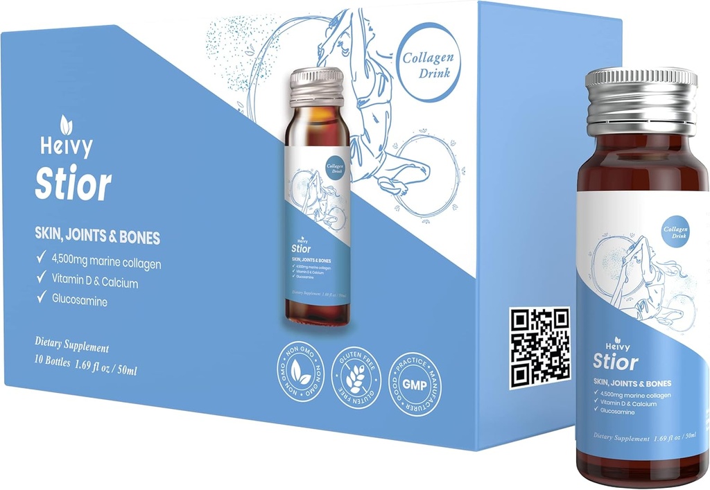 Heivy Marine Collagen Liquid, Collagen Drink, Marine Collagen, Liquid Collagen für Frauen für Haarwachstum, Hautreparatur, 1.69 Fl Oz (Pack mit 10), Collagen Drink für Joints&Bones