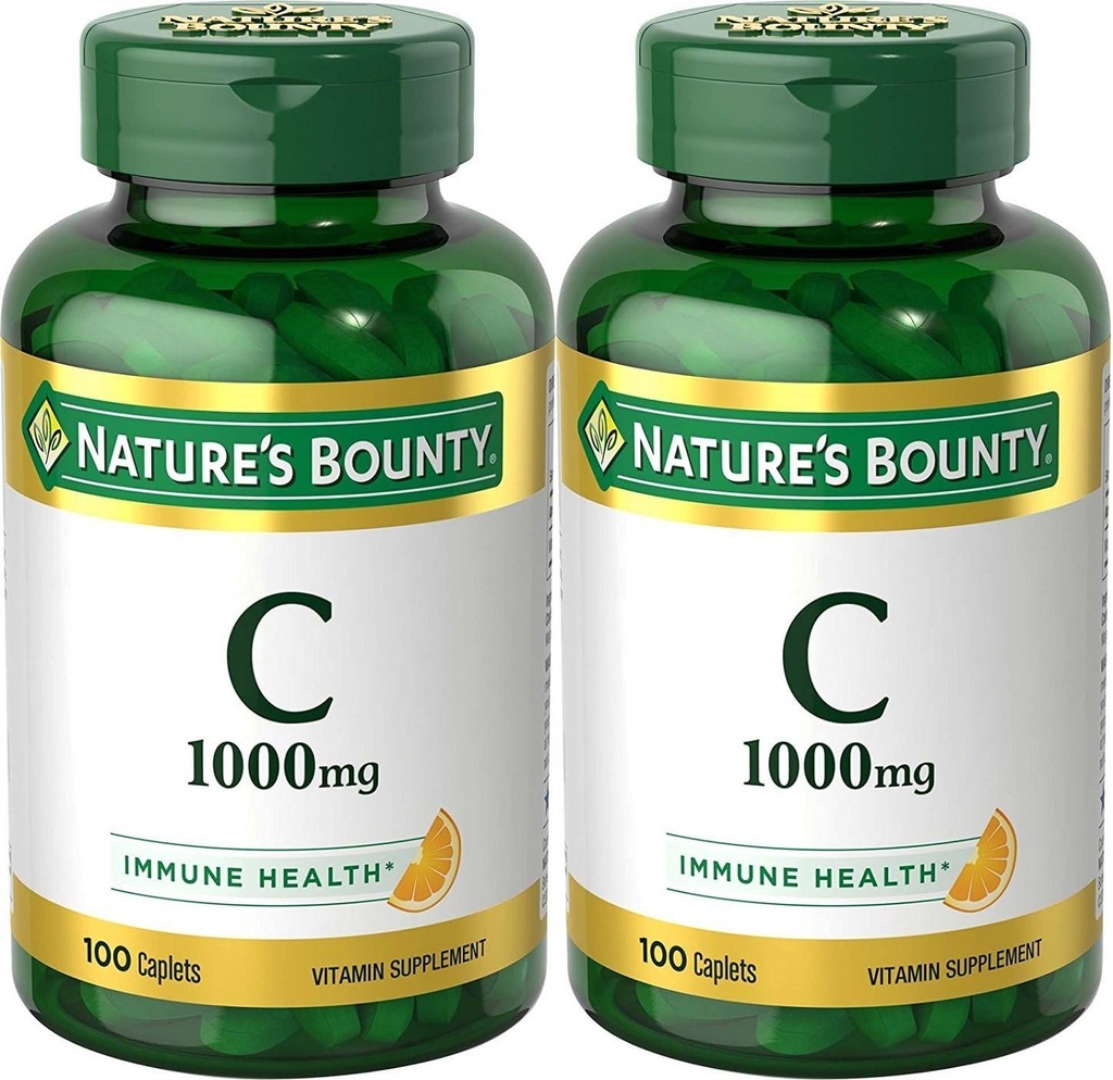 Nature's Bounty Vitamine C, 1000mg, soutient la santé immunitaire, 100 Caplets (paquet de 2)