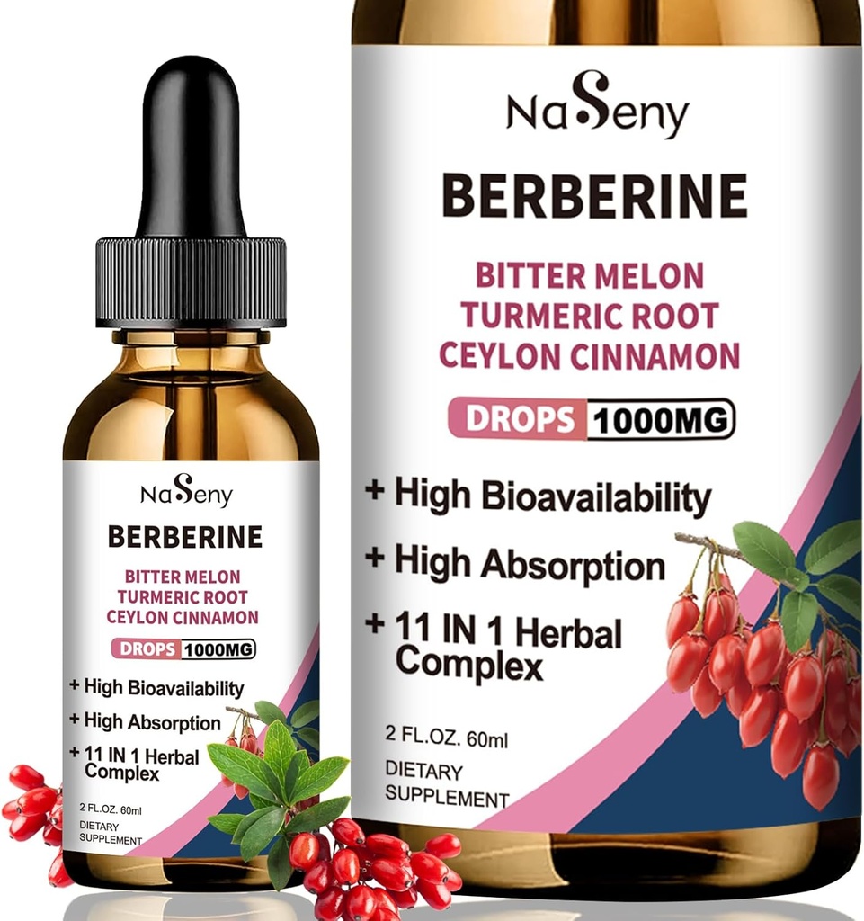 Berberine Liquid Drops-Berberine HCL Tropfen mit Ceylon Cinnamon, Bitter Melon, Turmeric, Liquid Herbal Extract Supplement für Immun- & Digestion Health (60mL)