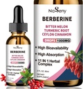 gouttes liquides berbériques- gouttes HCL berbériques avec cannelle Ceylan, mélône amère, supplément d'extrait à base de plantes curcuma et liquide pour la santé immunitaire et de digestion (60mL)