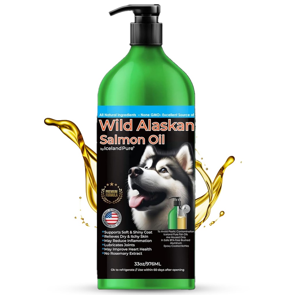 Island Pure Wild Alaskan Lachsöl für Hunde & Katzen, Omega-3 Fish Oil, Flüssige Ergänzung für Haustiere, Unterstützt Immunsystem & Herz Gesundheit, 33oz