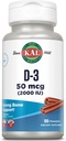 KAL Vitamin D3 Chewables 50 mcg, Vitamin D 2000 IU als Cholecalciferol, Sugar Free, Natürliche Cinnamon Flavor D3 Vitamin, Immununterstützung & Knochengesundheit, 100 Servietten, 100 Chewables