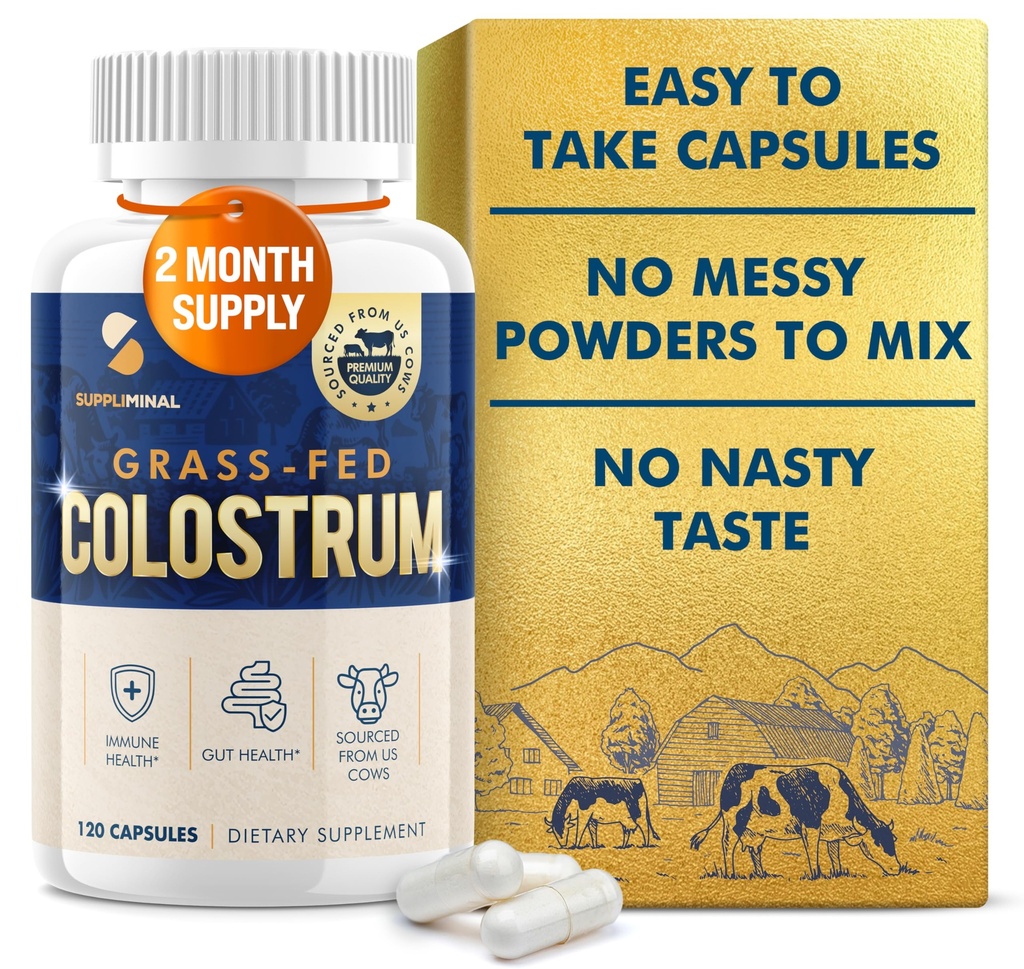 Colostrum Supplement 2 Monat Versorgung, Gras Fed Bovine Colostrum, Kolostrum Pulver Kapseln