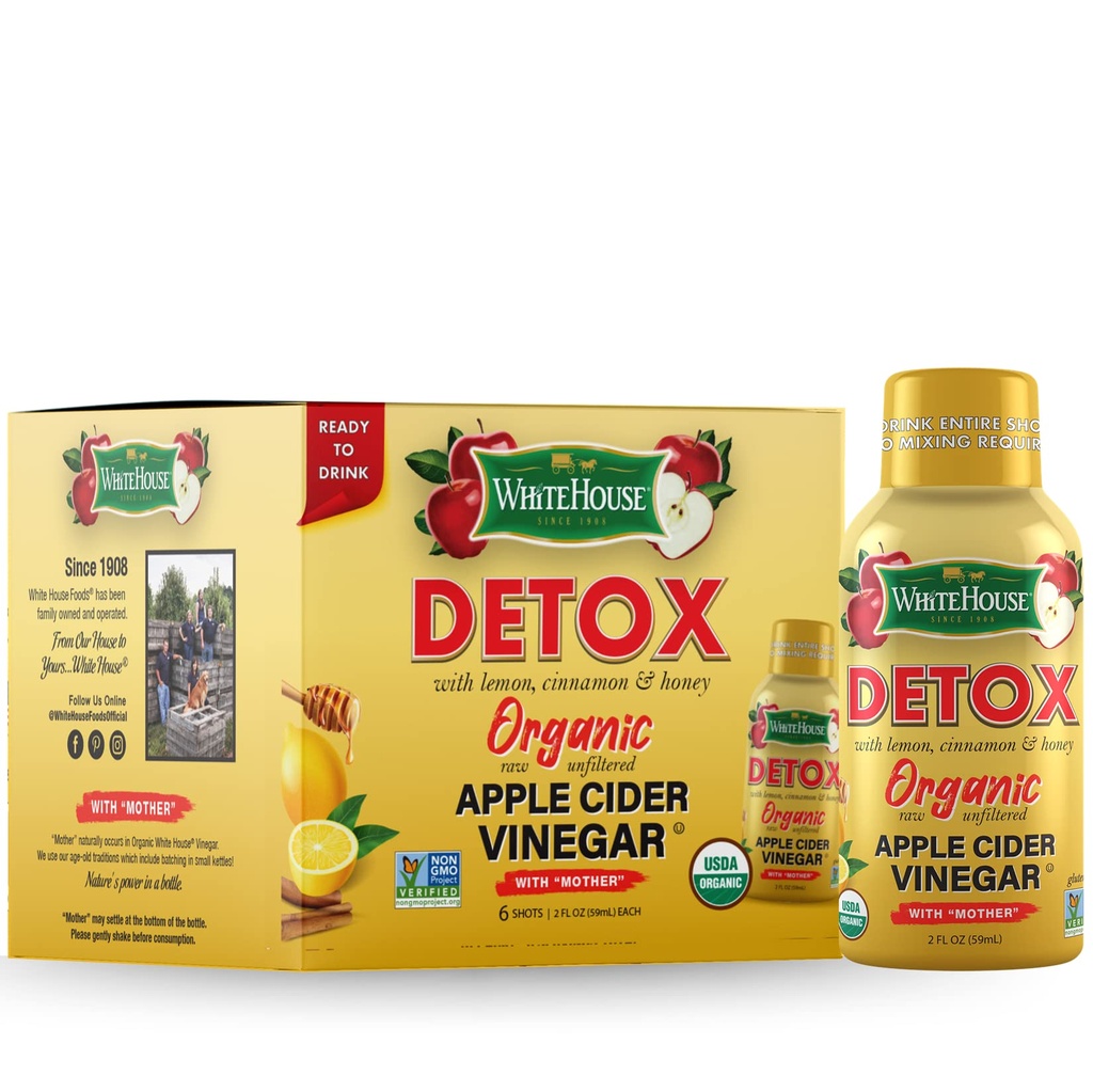 White House Detox Apfelessig Schüsse, Roh ungefiltert, unterwegs (Detox, Packung von 6)