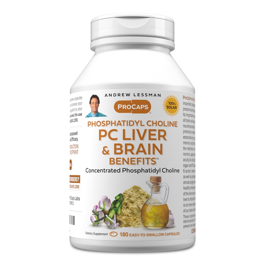 ANDREW LESSMAN PC Liver and Brain Benefits 180 Softgels - Phosphatidyl Choline, wichtigster Baustein für gesunde Leber- und Hirnstruktur, Funktion. Keine Zusatzstoffe. Einfach zu Swallow Softgels