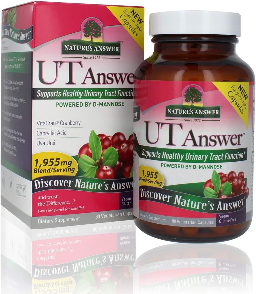 Nature's Answer UT Answer with D-Mannose 1955mg 90-Count | Urinary Tract & Bladder Support | Natural Detox | Gluten-Free, Vegan, Kosher | Single Count