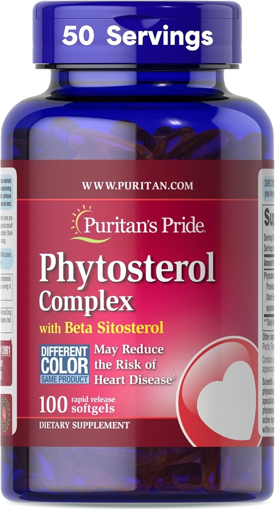 Puritan's Pride Premium Phytosterol Complex 1000mg mit Beta Sitosterol, Nahrungsergänzung für Herzgesundheit und Cholesterol-Absenkungsergänzung, 100 Rapid Release Softgels