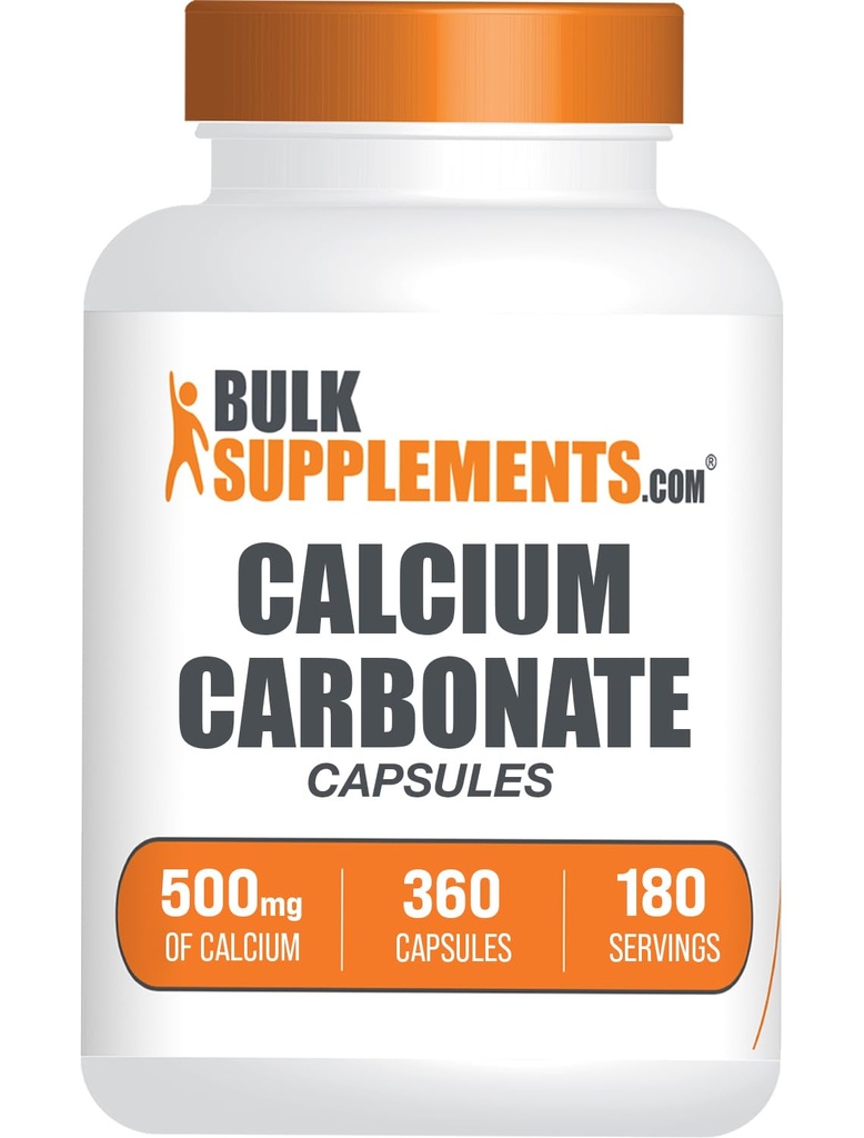 BulkSupplements.com Kalziumkarbonat Kapseln - Kalziumkarbonat Supplement, Kalziumkarbonat 500mg - Kalziumergänzung, Glutenfrei, 2 Kapseln pro Servierung, 360 Kapseln (Pack von 1)