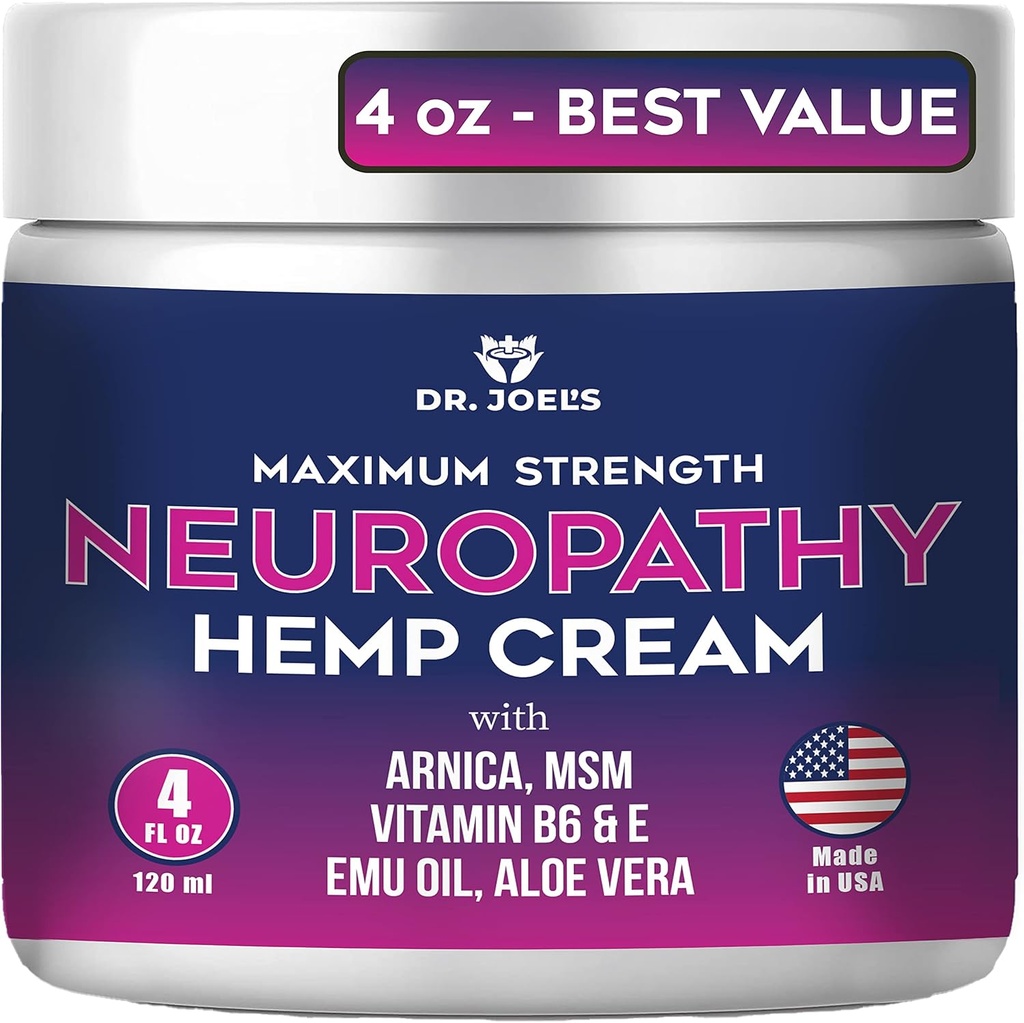 Dr. JOEL'S Neuropathy Cream - Maximale Stärke Nerve Reliefcreme für Füße, Hände, Beine- 4 OZ Large - Made in USA