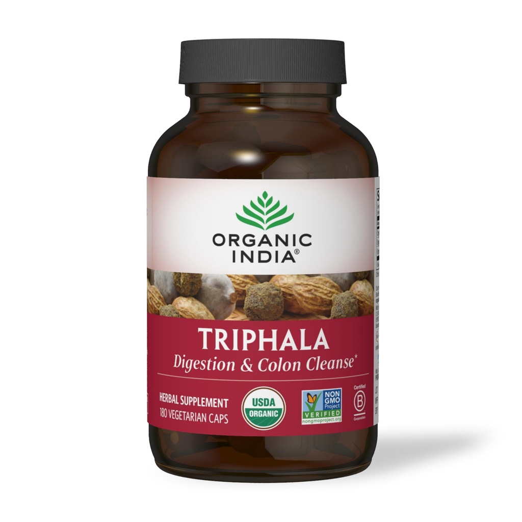 ORGANIC INDIA Triphala Capsules Organic - Herbal Supplement with Amla, Bibhitaki, Haritaki, Digestion & Colon Support, Immune System Support, Adaptogen, Vegan, USDA Certified Organic - 180 Capsules