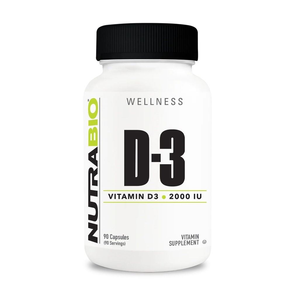 NutraBio vitamine D (2000 UI), soutien immunitaire - 90 capsules végétales