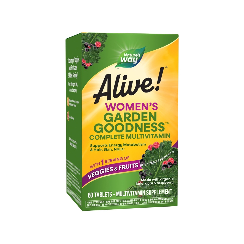 La nature est vivante ! Multivitamine pour les femmes, Vitamines B-haute puissance pour soutenir l'énergie cellulaire*, 1 portion de légumes et fruits**, 60 comprimés