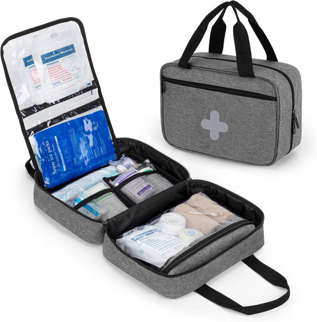 CURMIO Small First Aid Bag, Leere Notfall Trauma Kit Organizer Tasche für Wandern, Camping, Auto, Reisen, Heim und Outdoor, Grau, BAG ONLY, Patent Pending