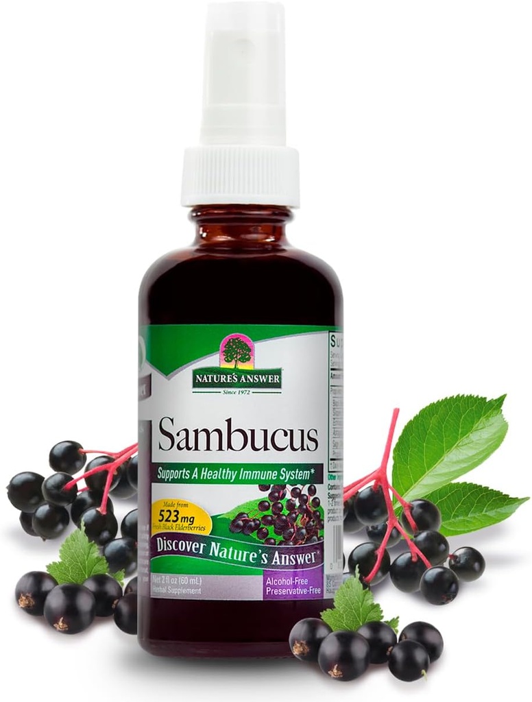 Nature's Answer Sambucus Spray | Unterstützt ein gesundes Immunsystem | Infused with Slippery Elm, Sage & Echinaea | Alkoholfrei, Glutenfrei, Kosher Certified & No Preservatives 2oz