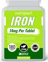 Eisen Tabletten 14mg - Einfach zu schlucken ein-a-Day Formel - Hilft Reduzieren Reifen & Fatigue, Energie Booster, unterstützt Immunsystem, Bildung von roten Blutzellen - 6 Monate Versorgung - 180 Vegan Ergänzung