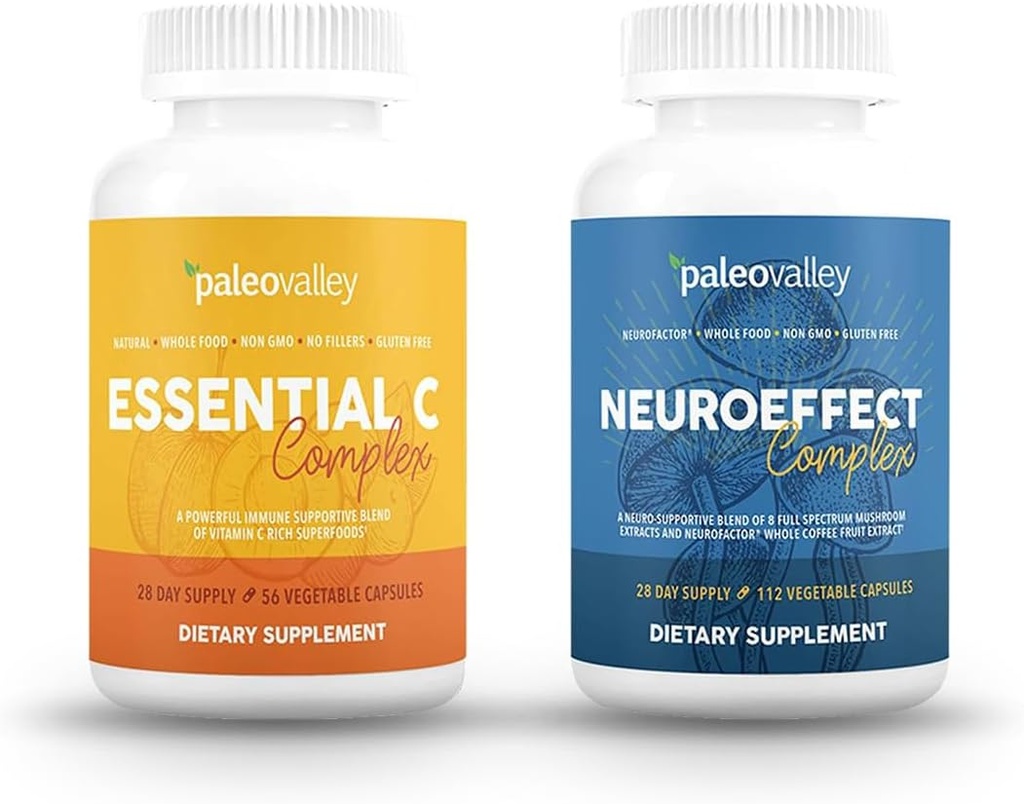 Paleovalley NeuroEffet + Un ensemble complexe essentiel C - Extrait de café Neuro Champignon, Supplément vitamine C 450g Focus, Mémoire, Énergie, Soutien immunitaire, Superaliments organiques