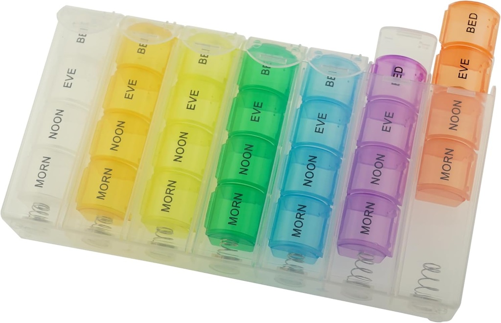 Pop Up Wöchentliche Pille Organizer 4 Mal ein Tag — Große Reise Pille Fall w/ 28 Kompartiment Medikamente, Vitamin & Supplement — Tägliche Pille Box 7 Tag — Moisture-Resistant Große Medizin Fälle