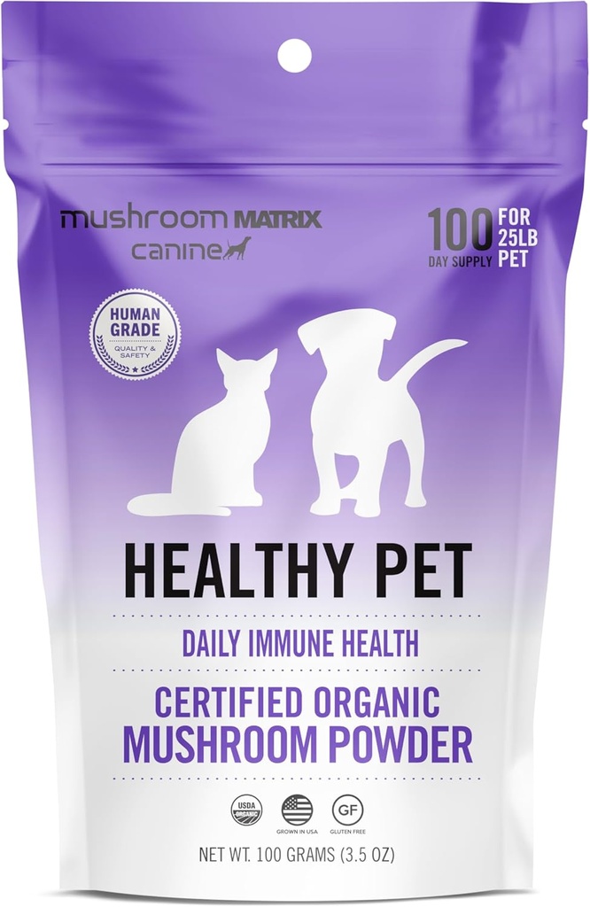 Om Mushroom Matrix Pet - Canine | Gesundes Tier | USA Grown Human-Grade Organic Mushroom Powder Pet Supplement | Tägliche funktionelle Immununterstützung für Hunde & Katzen | 100 Gramm, 3.5 Unze