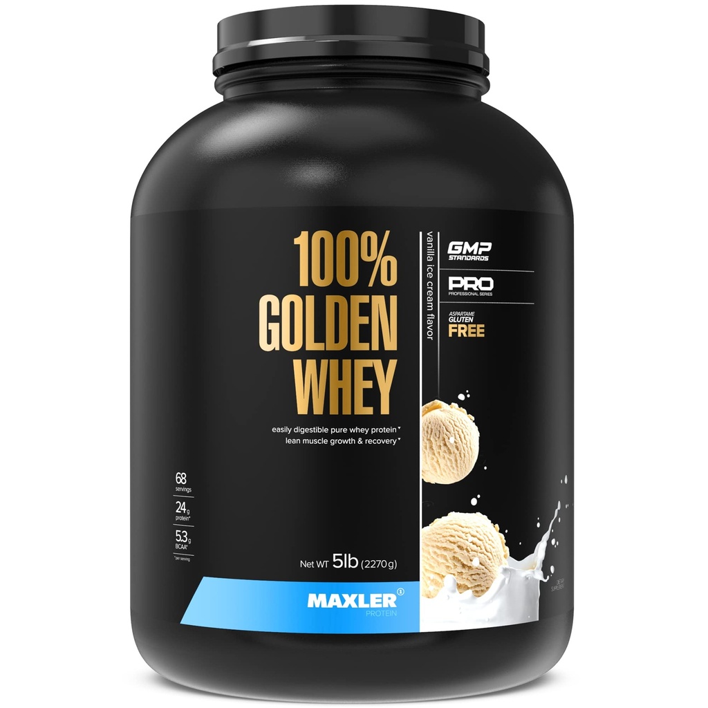 Maxler 100% Golden Whey Protein - 24g Protein pro Servierung - Premium Whey Protein Powder for Pre Post Workout - Schnell-Absorbierende Whey Konzentrat, Isolate & Hydrolysate Blend - Vanilla Ice Cream 5 lb
