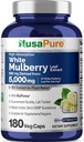 NusaPure White Mulberry Leaf Extract 10:1 Extract, 500 mg Equivalent to 5000mg 180 Veg Caps (Vegan, Non GMO Bioperine)