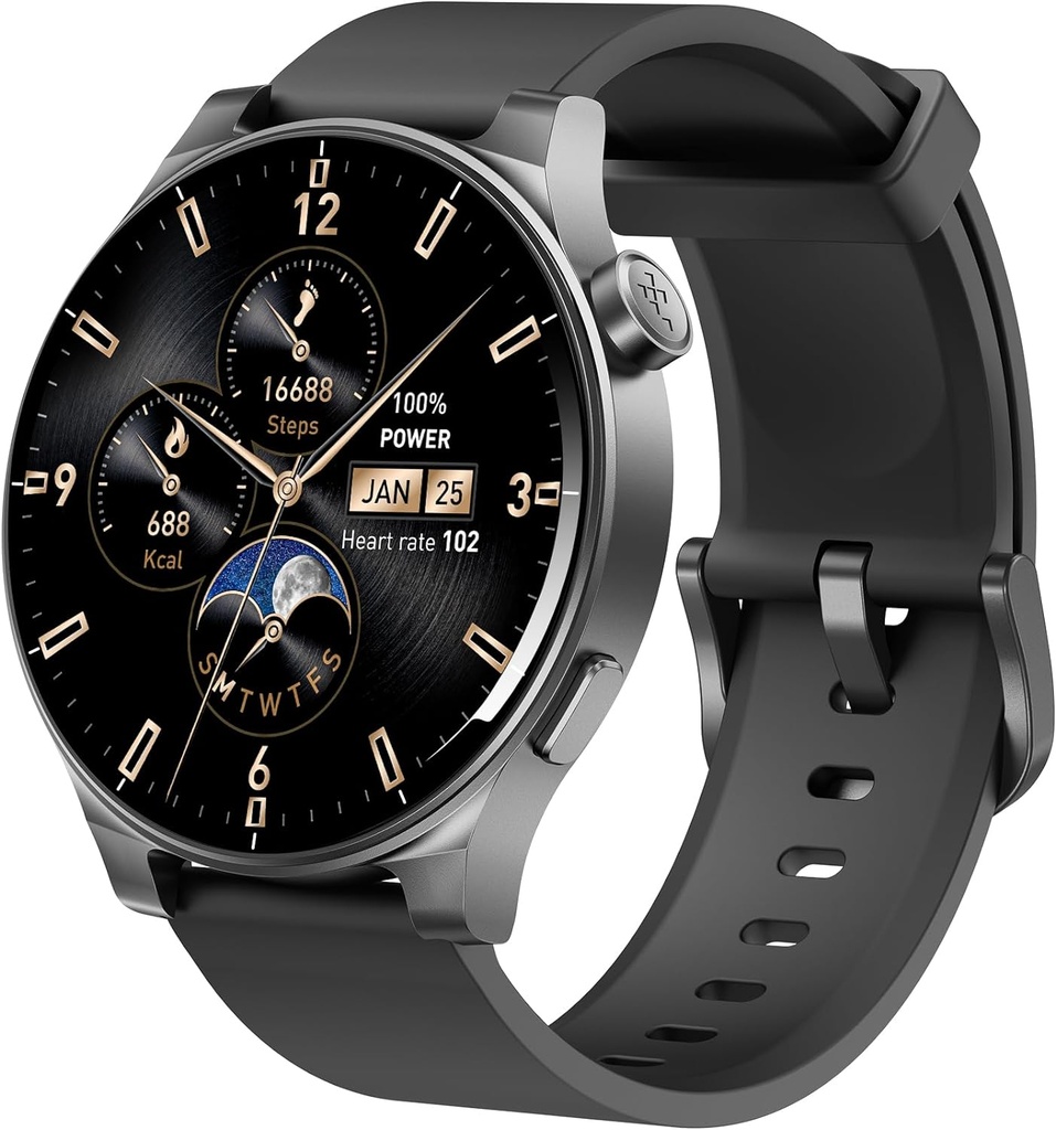 TOZO AMOLED S5 Smart Watch (Answer/Make Calls), 1.43" HD Screen for Men Women 100+ Sport Modes Fitness Watchs with Sleep Monitor, IP68 Waterproof, Silicone Strap Black