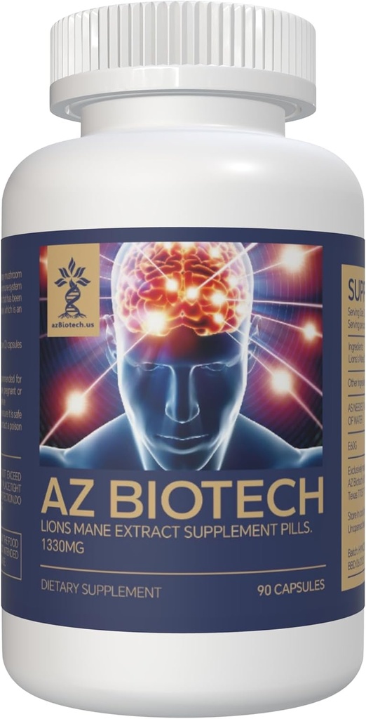 Extrait de champignons Lions Mane, Capsules de cognition (90 Capsules) Extrait de poudre de champignons Lions Mane, Supplément Cerveau, Vitamines cérébrales, Supplément Focus