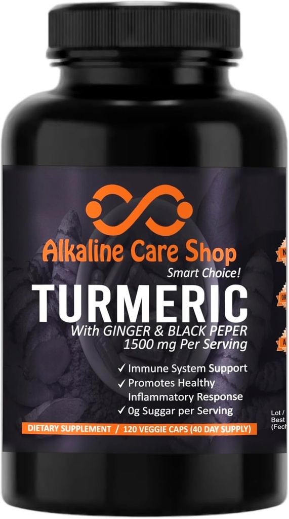 Alkaline Pflege |Turmeric Curcumin Supplement 1500mg mit Organic Turmeric, Ginger & Black Pepper für beste Absorption |Non-GMO | Joint & Healthy Inflammation Response Support (120 Veggie Kapseln)