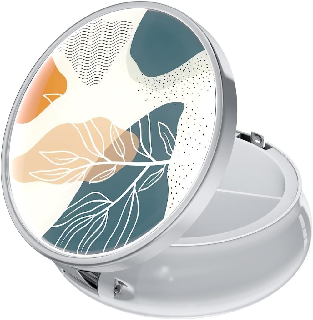 Rouidr Pill Box, 3 Compartment Medicine Pill Case, Small Metal Travel Medicine Box für Geldbörse & Tasche, Silber, Abstract Boho Leaf