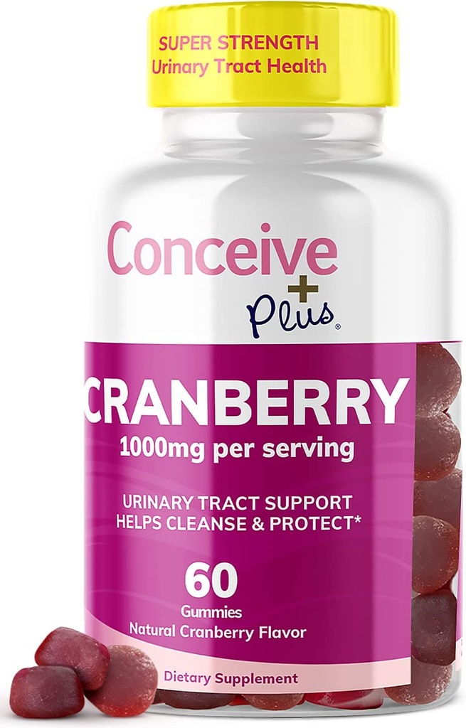 CONCEIVE PLUS Cranberry Gummies - 1000mg Stärke Cranberry Gummy Vitamins, Urinary Health, 60 Gummy Count, 30 Tage Versorgung