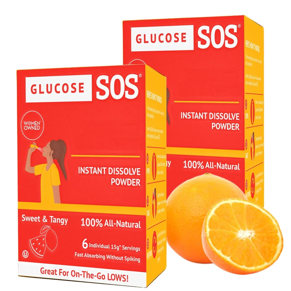 Glucose SOS Glucose Pulver-Packets mit natürlichem Dextrose, Schnellabsorption Das löst sich sofort in Ihrem Mund mit kein Wasser benötigt, Sweet & Tangy 12 Portionen