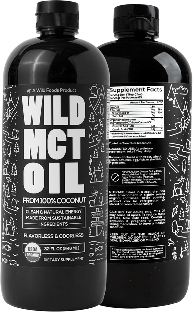 Wilder MCT Öl Bio Kakao – 32 fl oz – aus 100% natürlichem Kakao – Flavorless & Odorless C10/C8 MCT Öl für Energie und kognitive Unterstützung – Keto-Friendly – Perfekt für Kaffee, Shakes & Rezepte