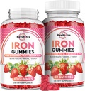 Eisengummis - mit Kalzium, Zink, Folat & Vitamin B12, C, B6 für Erwachsene & Kinder - Blut-Erbauer & Energie-Unterstützung für Eisenmangel, Anämie, Vegan - 2 Pack Erdbeer-Flavour,60 Gummis