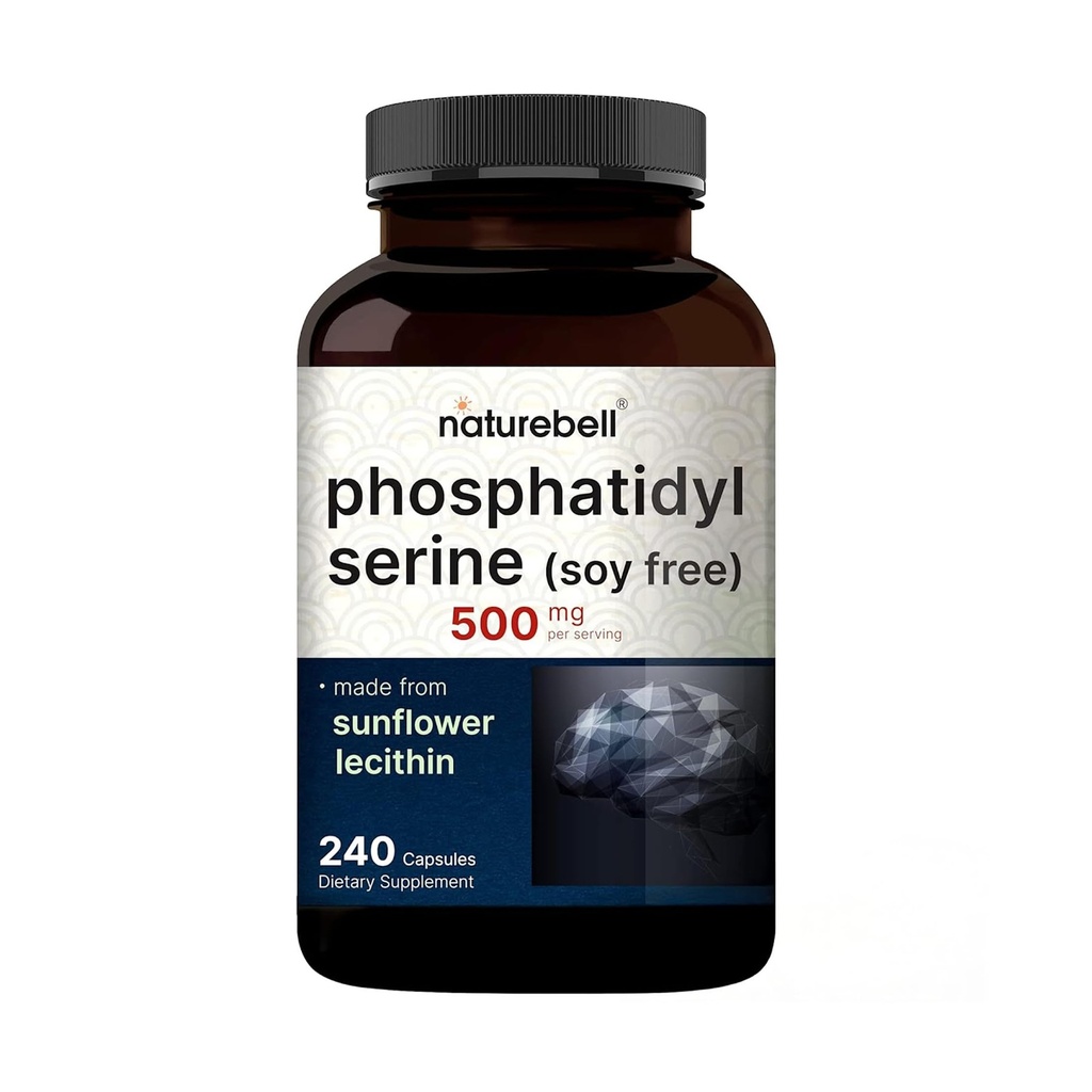 Supplément à la phosphatidylsérine ultra-résistante 500mg par portion, 240 capsules, sans soja, dérivé de la lécithine de tournesol – soutient la santé cognitive et la fonction cérébrale – non-OGM