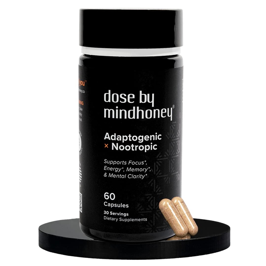 MINDHONEY | DOSE 60 Count, Premium All-in-One Nootropic Brain Supplement | Fokus, Stimmung, Energie & Gedächtnis | Funktionelle Pilze & Adaptogene - Löwenmähne, Ashwagandha, L-Theanin, Bacopa & Vitamine