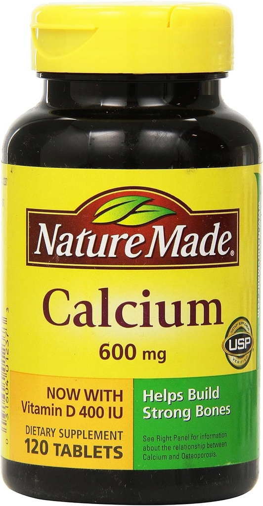 Nature faite de calcium 600 mg avec la vitamine D3 pour le support immunitaire, comprimés, 60 Compte, aide à soutenir la force osseuse (paquet de 3)