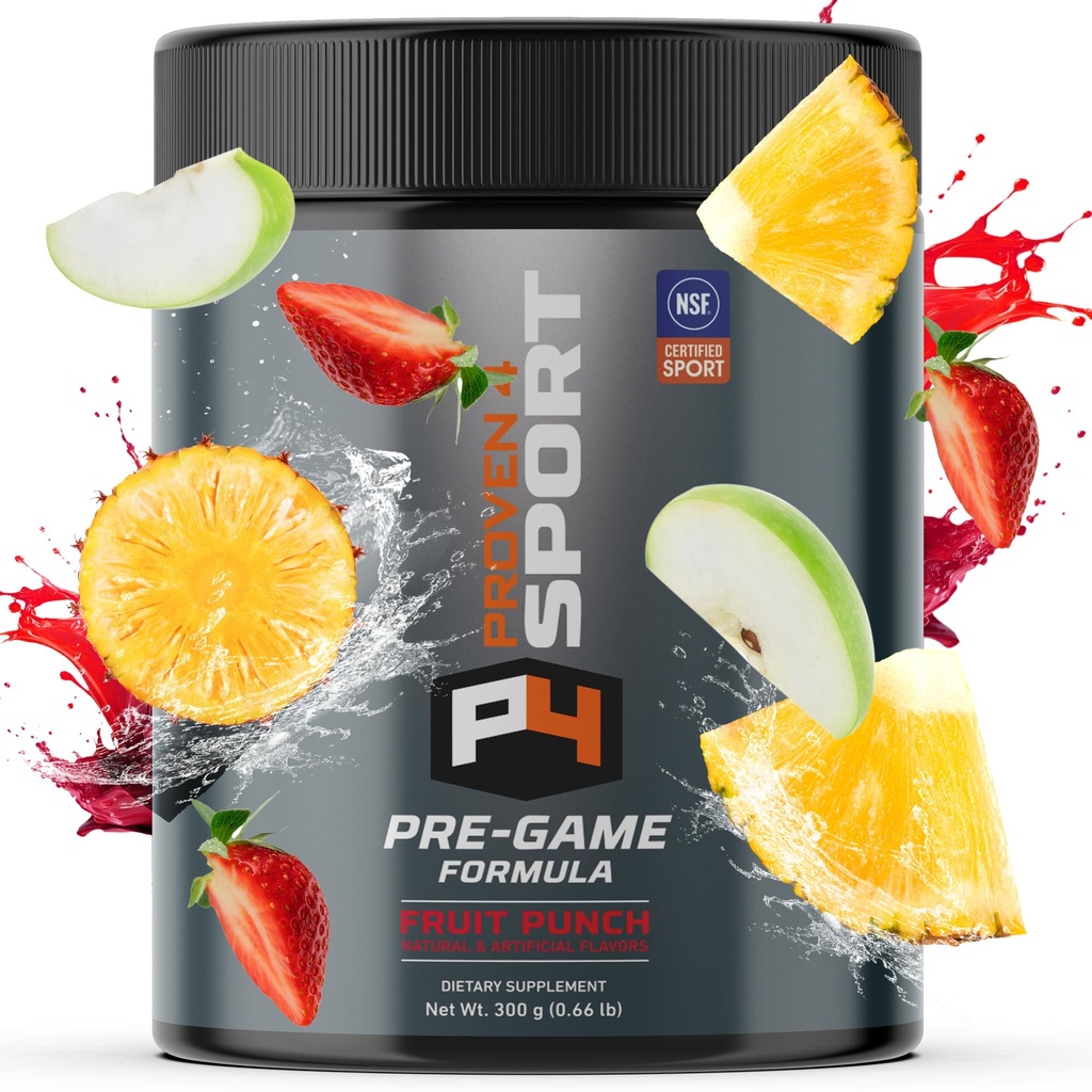 Proven4 Pre Workout Pulver für Männer und Frauen mit Kreatin - Beta Alanine - Koffein, NSF zertifizierte Preworkout Energy Supplement Fruit Punch 30 Servierungen
