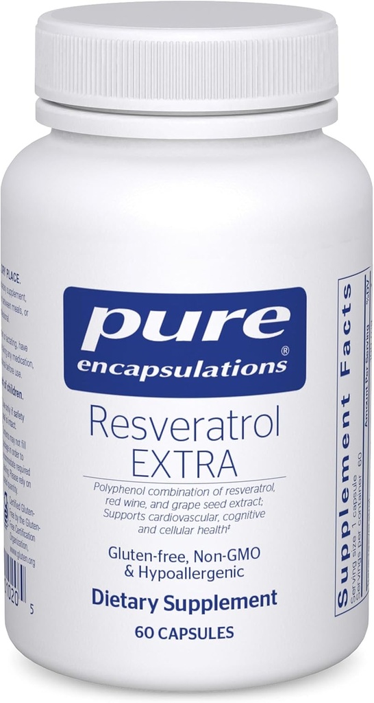 Pure Encapsulations Resveratrol EXTRA - 100 mg Trans-Resveratrol - Für gesunde Cellular & Cardiovascular Function* - Antioxidantien Supplement - Non-GMO & Gluten Free - 60 Kapseln