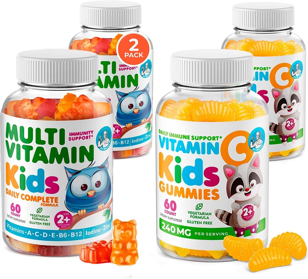 DR. MORITZ Essential Vitamin Pair - Kids Multivitamin Gummis Bundle (60 Count, 2 Pack) mit Vitamin C (60 Count 2 Pack)
