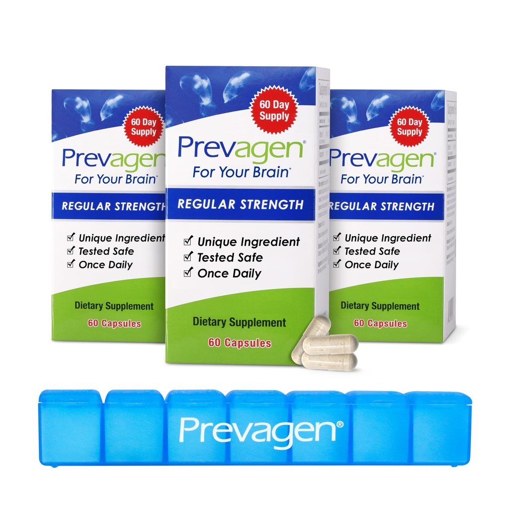 Prevagen Regular Strength - 180 Kapseln (6 Monate Versorgung) | Formuliert für Ihr Gehirn | 10mg Apoaequorin Plus Vitamin D3 mit 7-tägiger Pille Minder