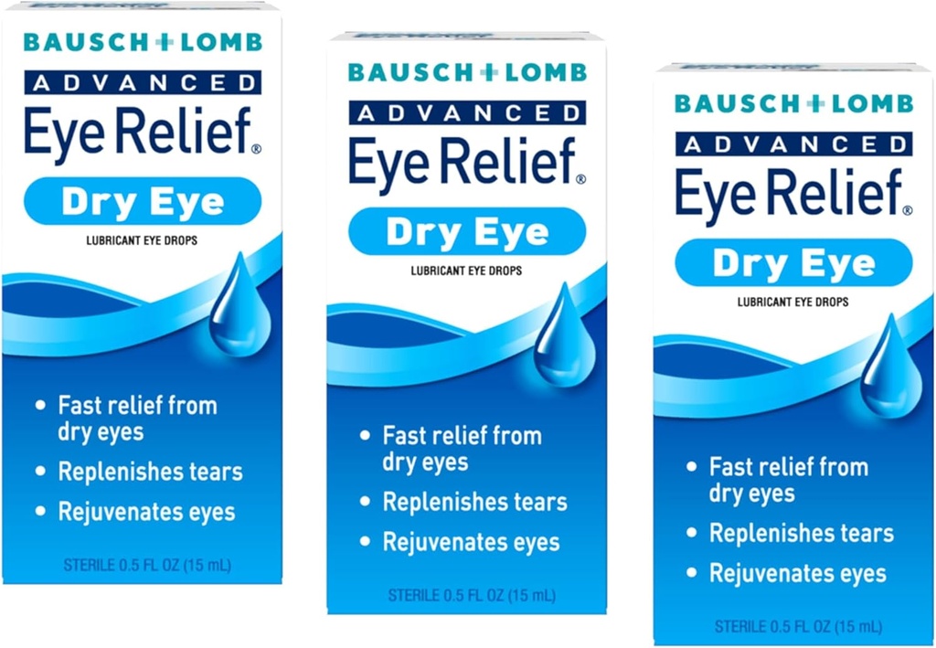 Bausch + Lomb Advanced Eye Relief, Lubricant Eye Drops für trockene Augen, Feuchtigkeitsspendend und beruhigend, wiederholt Tears für schnelles Relief, 0.5 Fl Oz