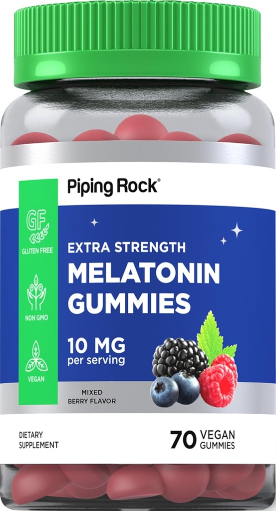 Piping Rock Melatonin Gummies 10mg.70 Gummies Vegan Adultes.