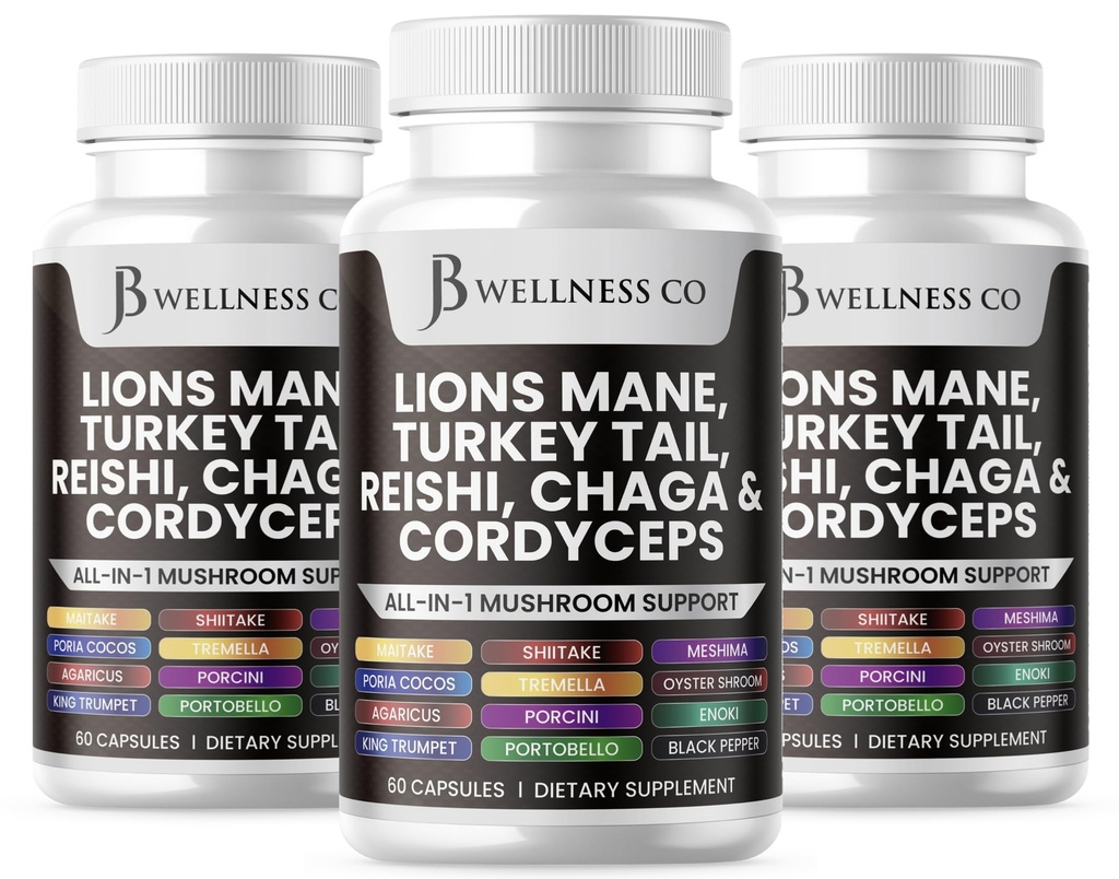 Lions Mane Supplement Kognitive Unterstützung, Immungesundheit mit der Türkei Tail 20in1 Pilz Reishi Cordyceps Chaga mit Marshmallow Root -180 Count
